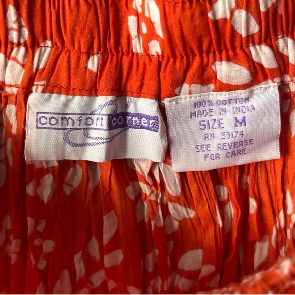 Comfort Corner Made in India 100% Cotton Red Crinkle Pleated A-Line Leaf Skirt M - Picture 5 of 6